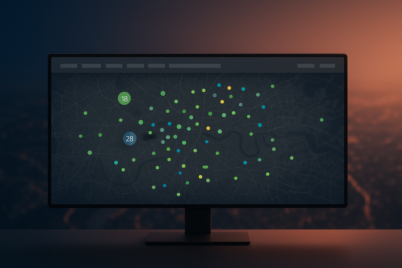 Real-time fleet map showing vehicle positions with battery levels, statuses, and zone overlays